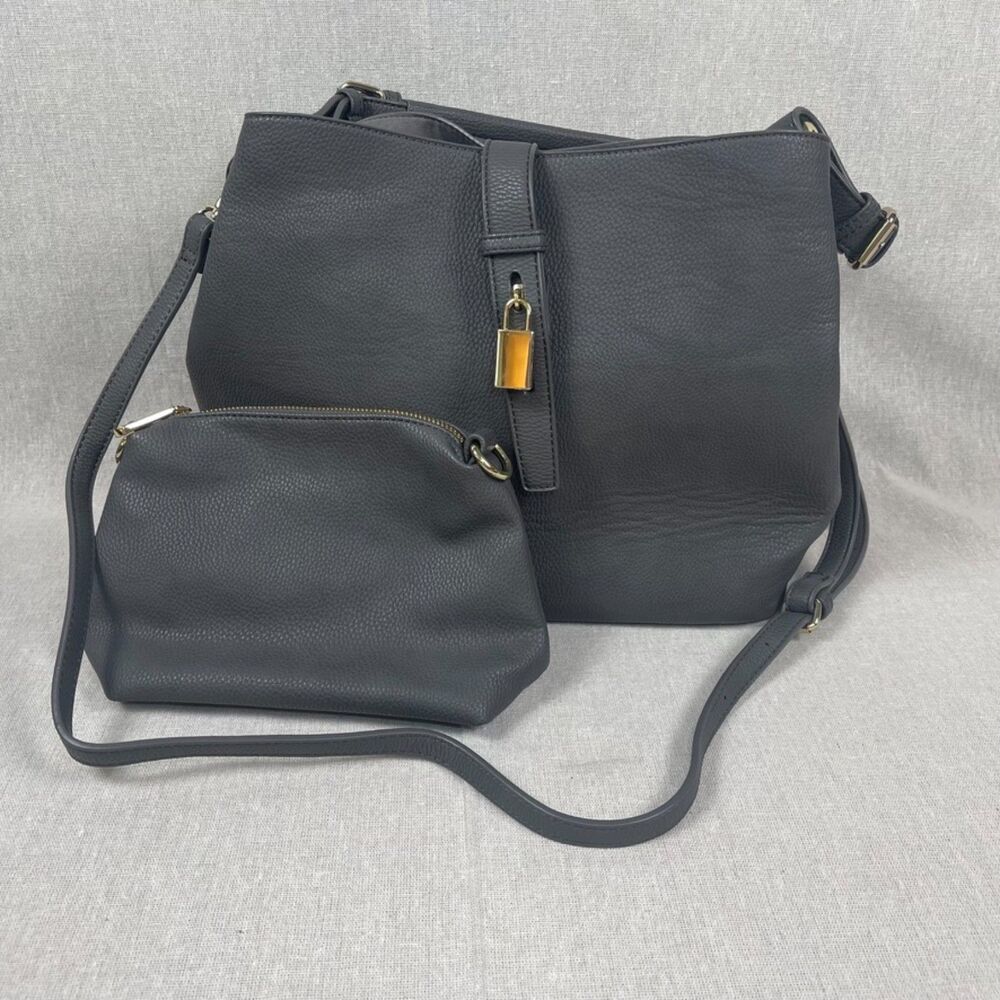 Charming Charlie | Gray Convertible Bucket Bag with Removable Pouch